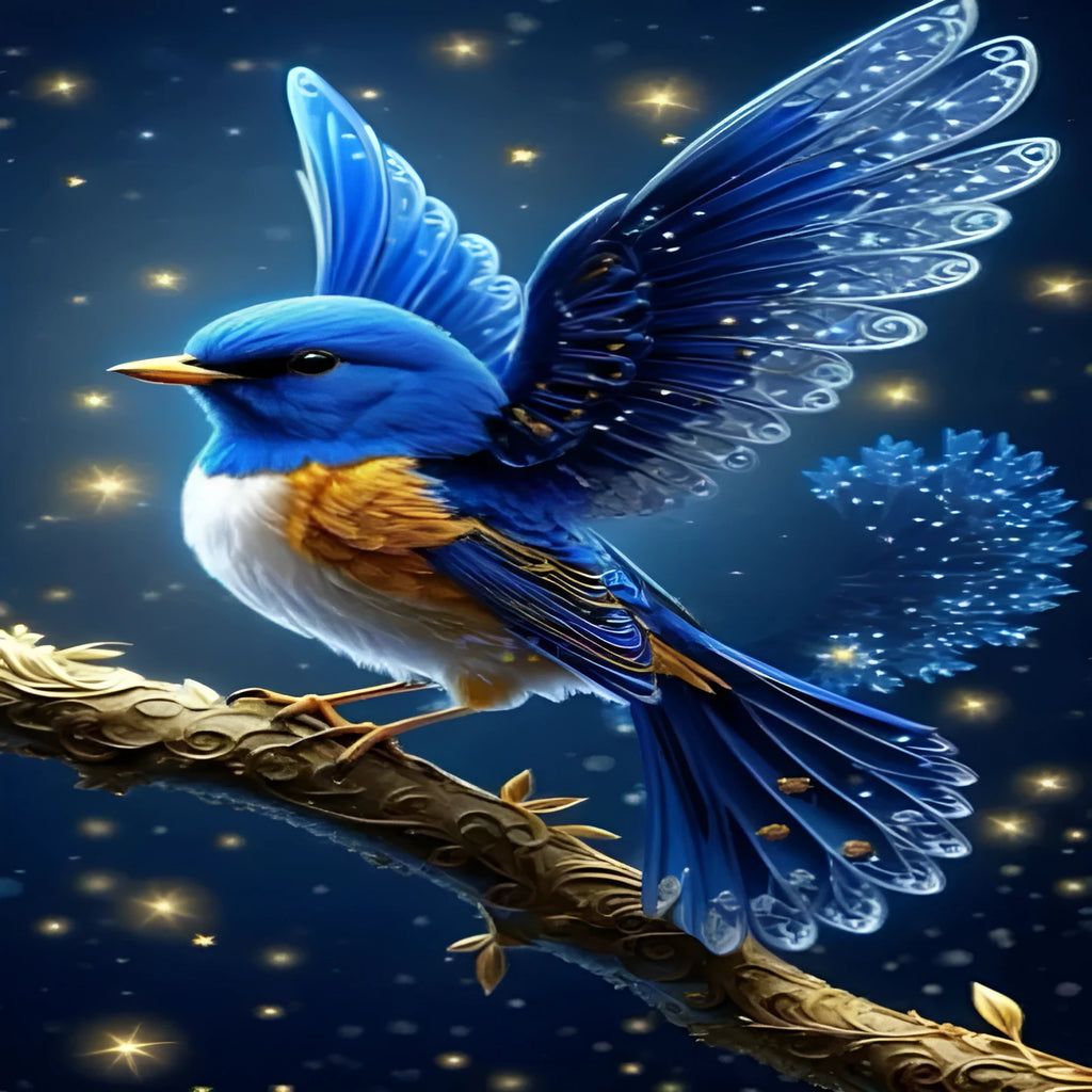 Handmade Blue Bird design diamond painting kit on a 60x100 cm canvas with internal wooden frame