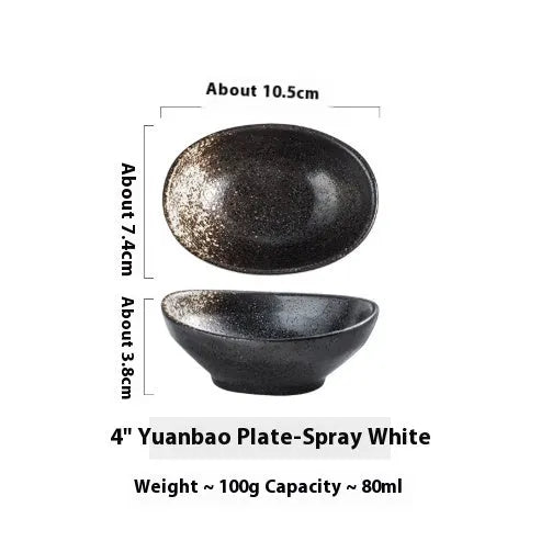Oval Japanese ceramic dipping bowl with underglaze decorative pattern for sauces