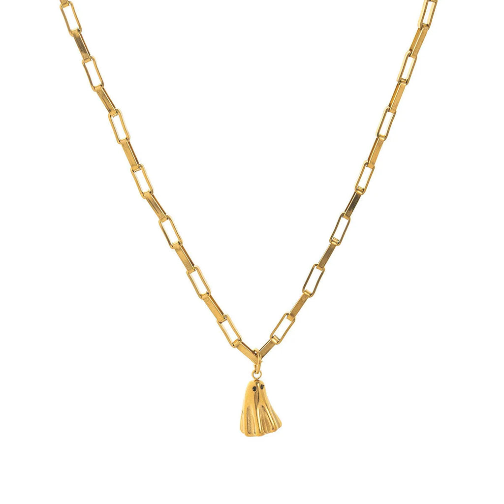Ghost pendant necklace with stainless steel chain and electroplated titanium steel charm