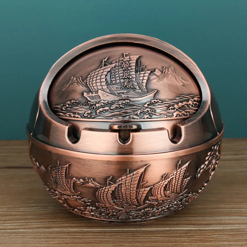 Bronze decorative ashtray with smoke extinguishing slot featuring traditional dragon design