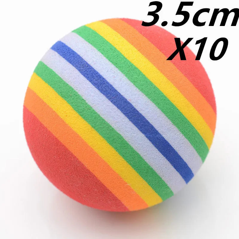 EVA foam pet toy ball in rainbow colours, sizes 4.2cm and 6.3cm for cats and dogs