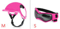 Pet motorcycle safety helmet for dogs and cats, ABS polyester frame, cotton lining, black or pink, sizes S M L