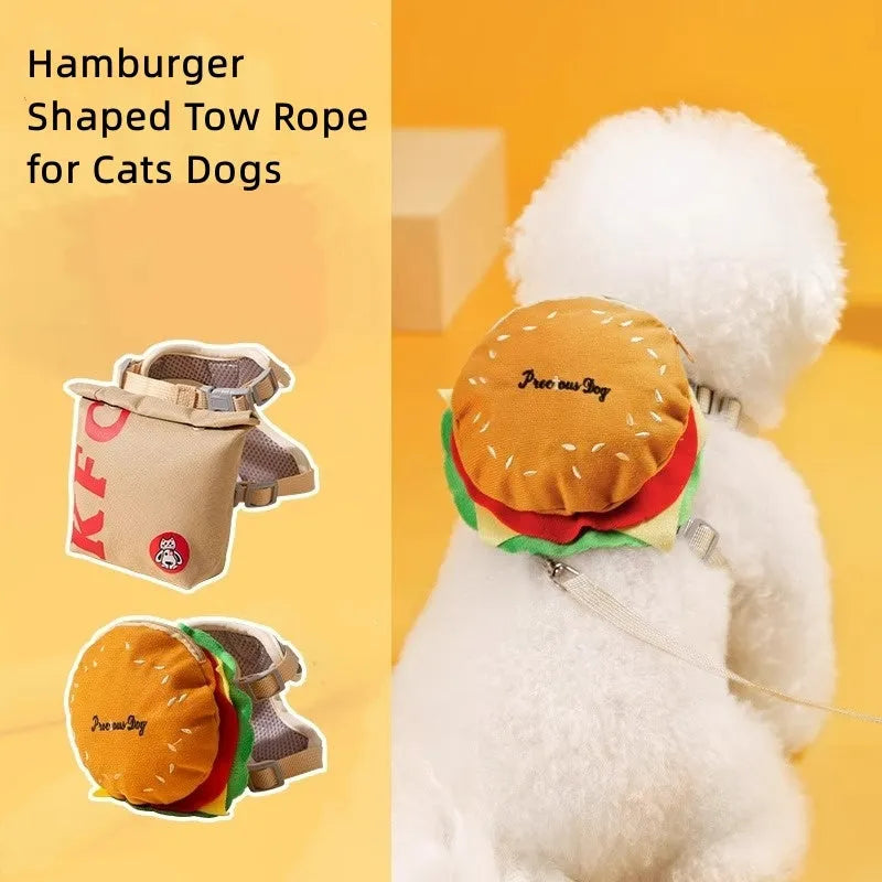 Cartoon hamburger chips design adjustable pet walking vest with escape proof construction