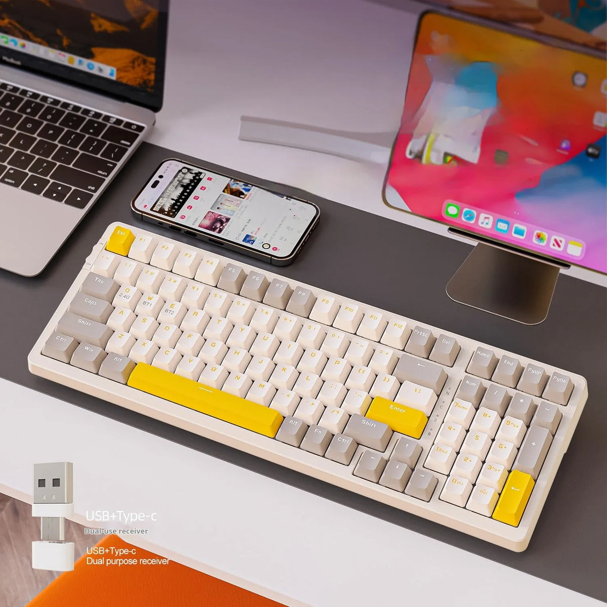 K96 Bluetooth dual-mode mechanical keyboard with red switches in compact 39cm ABS chassis