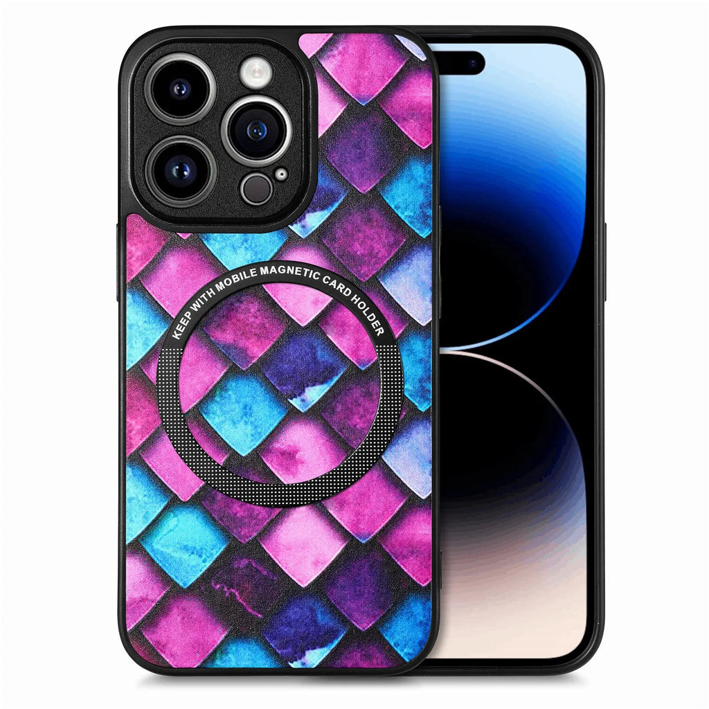 Magnetic two-in-one phone case for iPhone 14 and 15 series in seven colour and pattern options
