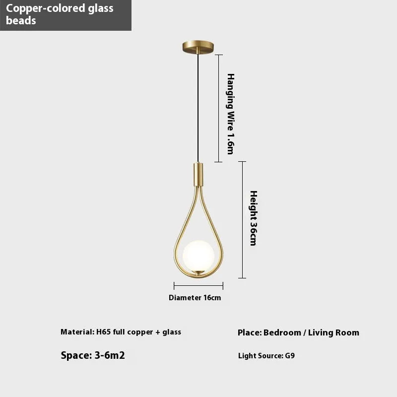 Copper modern minimalist bedside chandelier with choice of honeycomb or milk white lamp covers.
