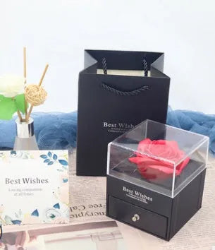 Jewellery gift box in black with acrylic and flannel construction for rings and pendants