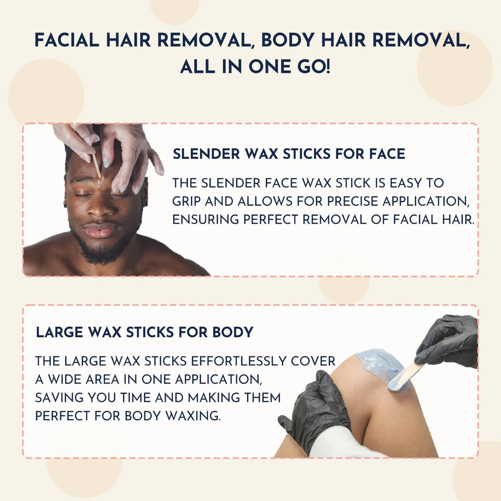 27-piece hair removal wax kit showing four coloured wax beads, a wax warmer machine, and application sticks