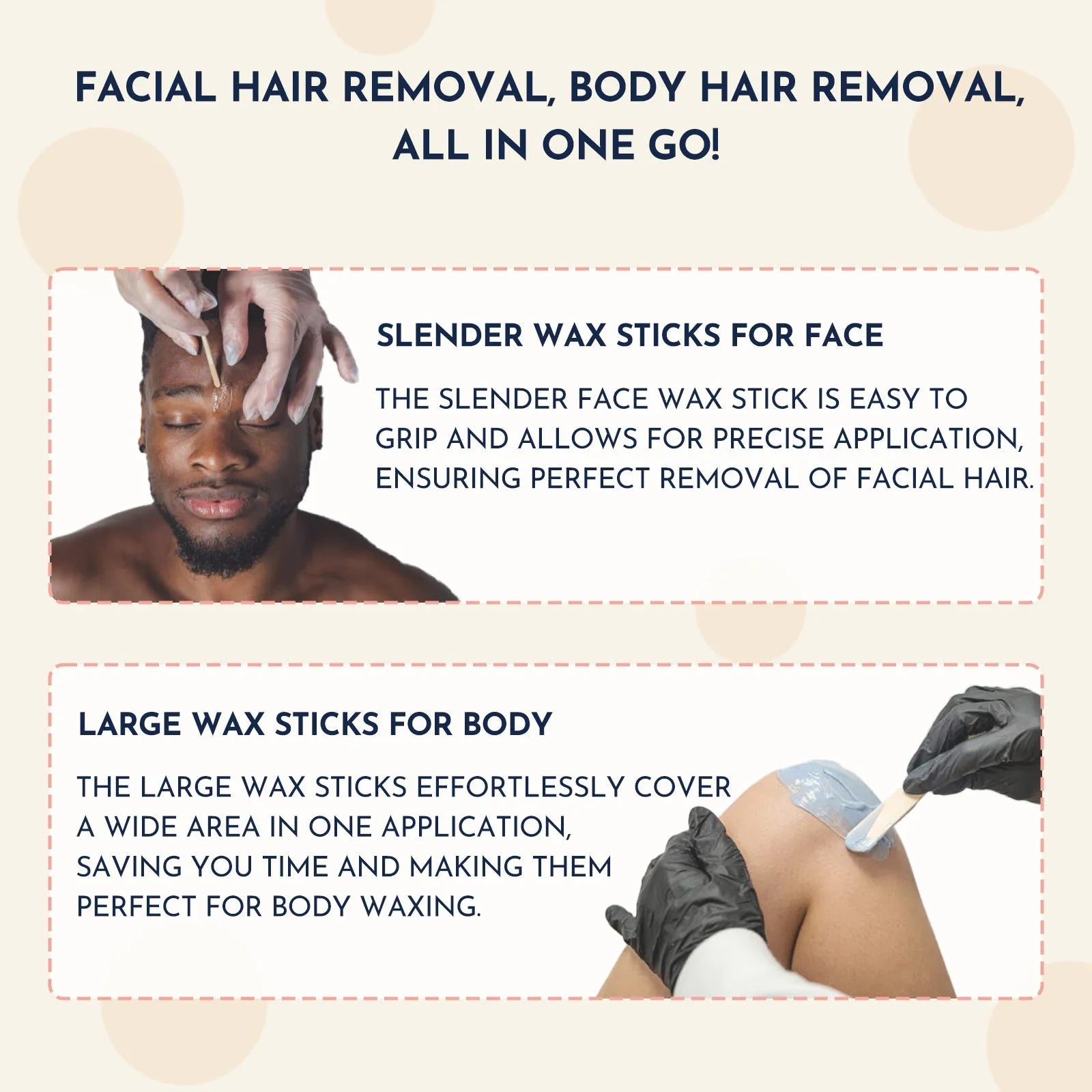 27-piece hair removal wax kit showing four coloured wax beads, a wax warmer machine, and application sticks