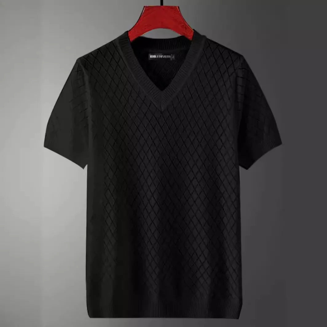 Men's Korean style ice silk T-shirt top with cut-out short sleeves in black or white colour options