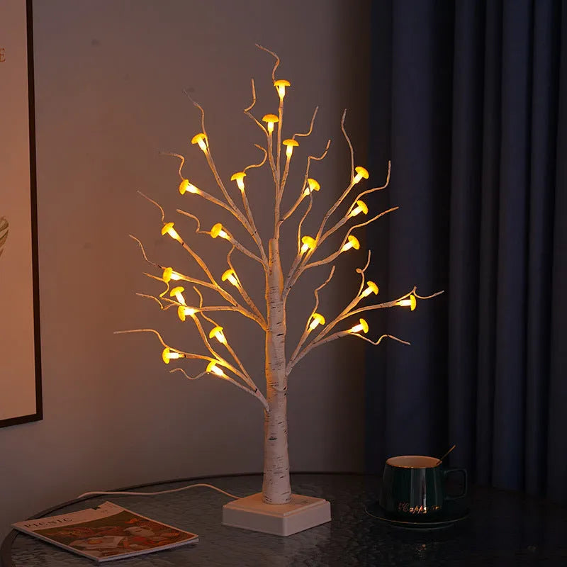 60cm tall LED mushroom tree lamp with 24 warm white flowers on Birch-style branches