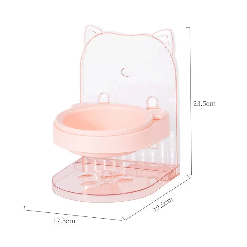 Grey anti-spill cat feeding bowl with neck protection and adjustable height mechanism