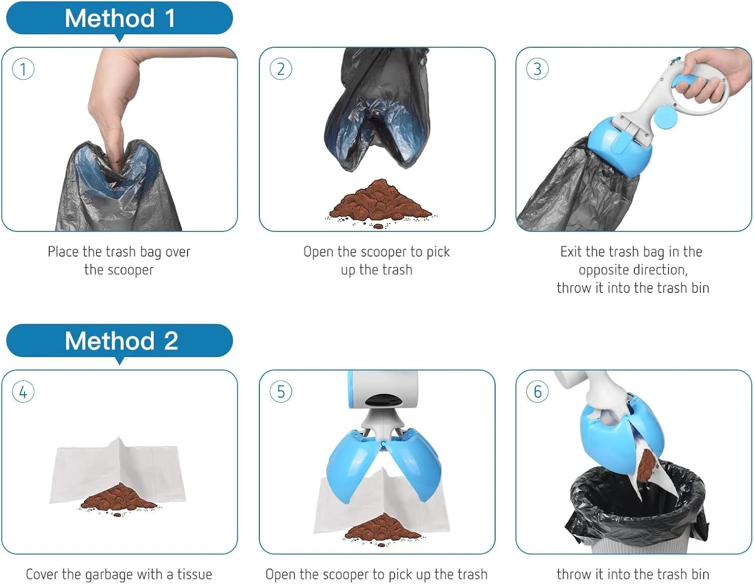 ABS plastic pet pooper scooper with built-in trash bag holder in four colour options