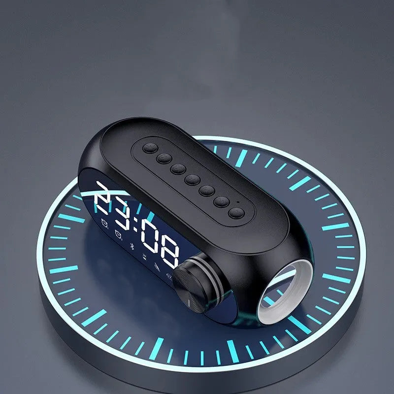 Extra Bass Portable Mini Clock Speaker S8 in Black, White, and Blue with USB cable