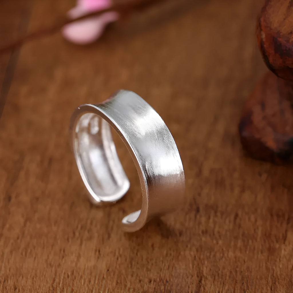 Adjustable opening Korean frosted sterling silver ring with geometric shape