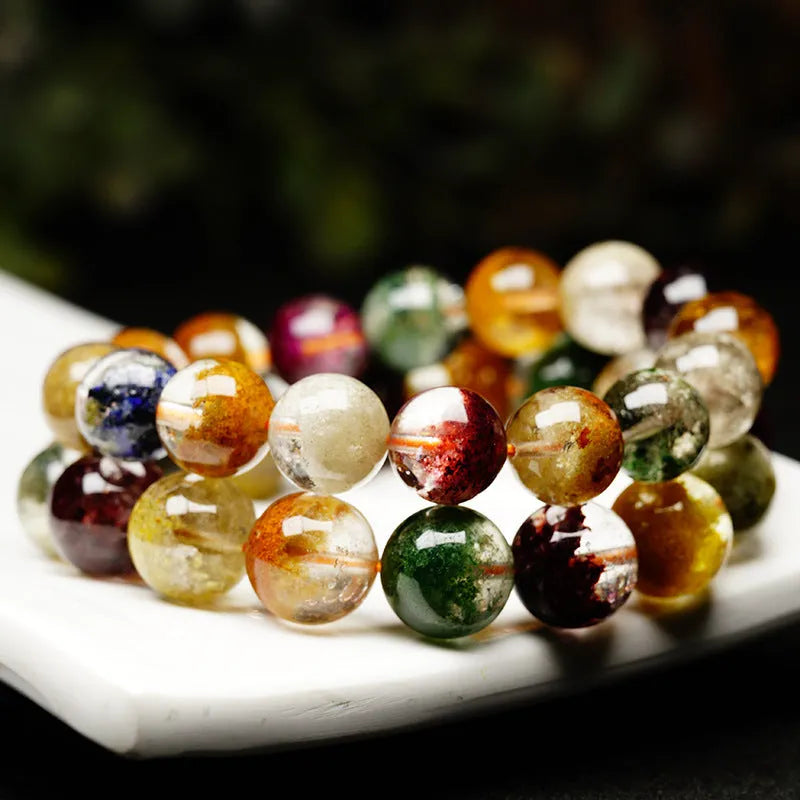 Crystal bracelet with colourful ghost cornucopia design on 10mm beads in ethnic retro style