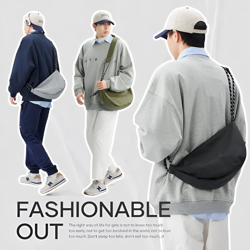 Men's lightweight nylon messenger bag in solid colour with large capacity for daily commuting