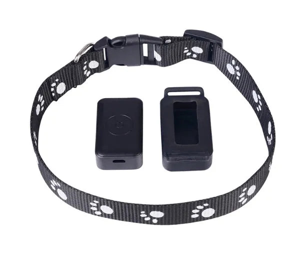 Black GPS pet tracker with ABS casing and USB charging port