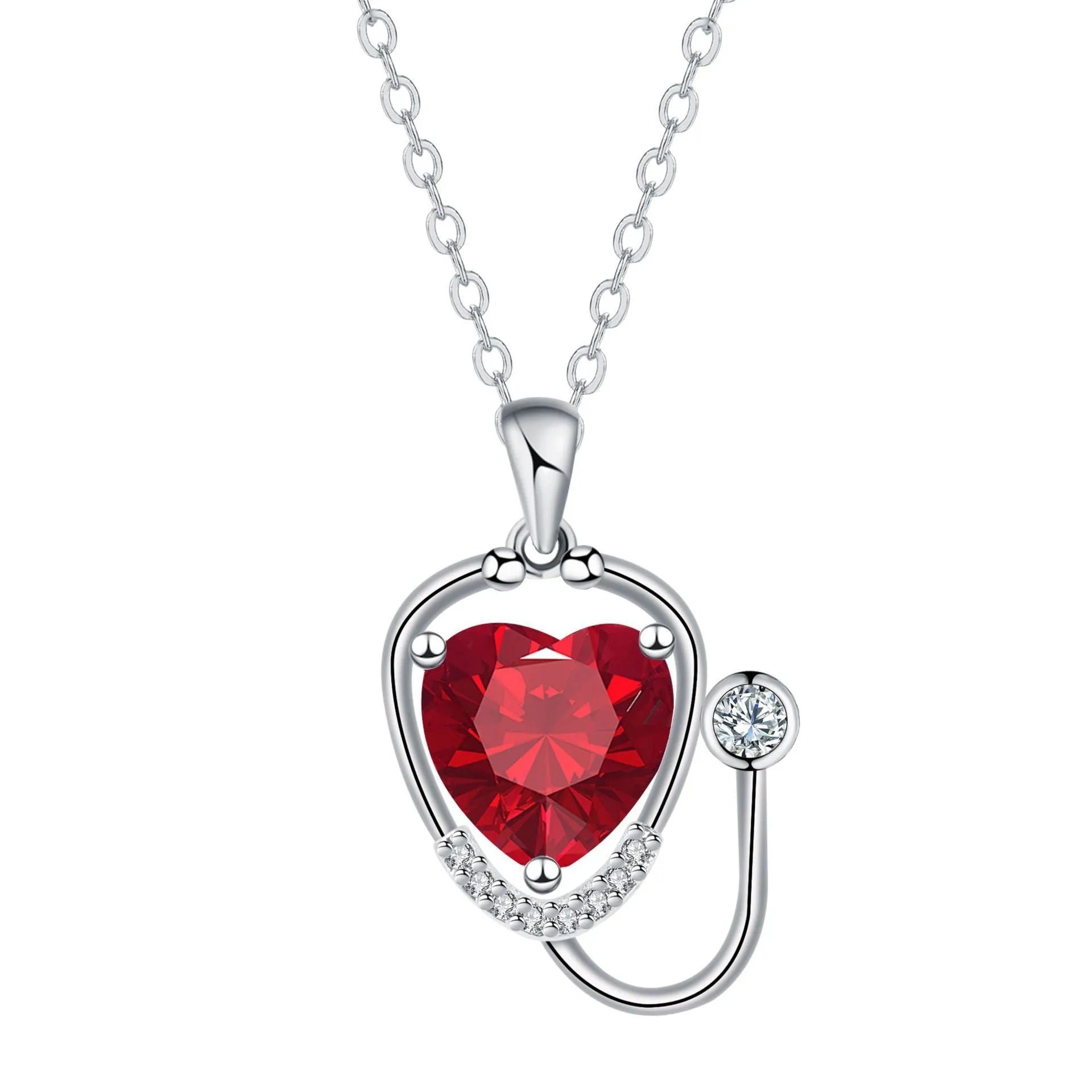 Red diamond colour copper stethoscope pendant necklace on a chain for women
