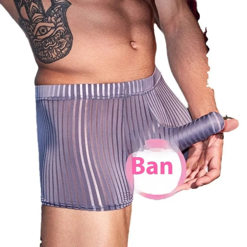 Men's black stripes underwear boxer briefs with high elastic nylon fabric in free size