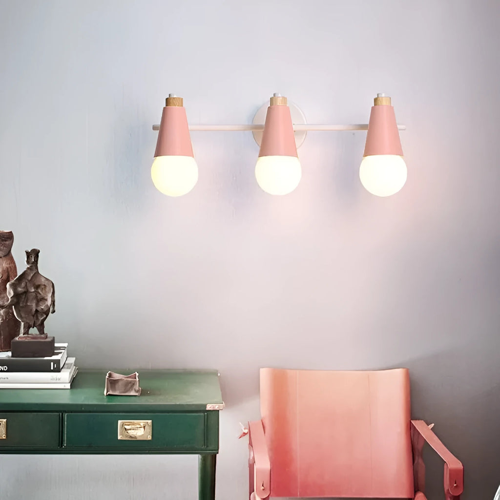Modern minimalist Macaron iron LED wall lamp for bedroom in black or grey or white, 2 or 3 heads, 220V