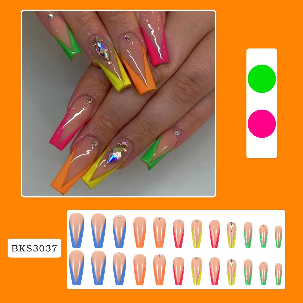 Detachable nail tips with cartoon love hearts in diamond colour French style
