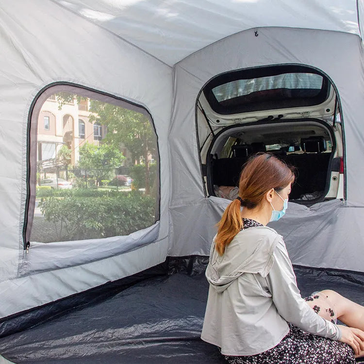 Grey outdoor multifunctional car tail tent for 3-4 people, 260x180x190cm four-season rear tent