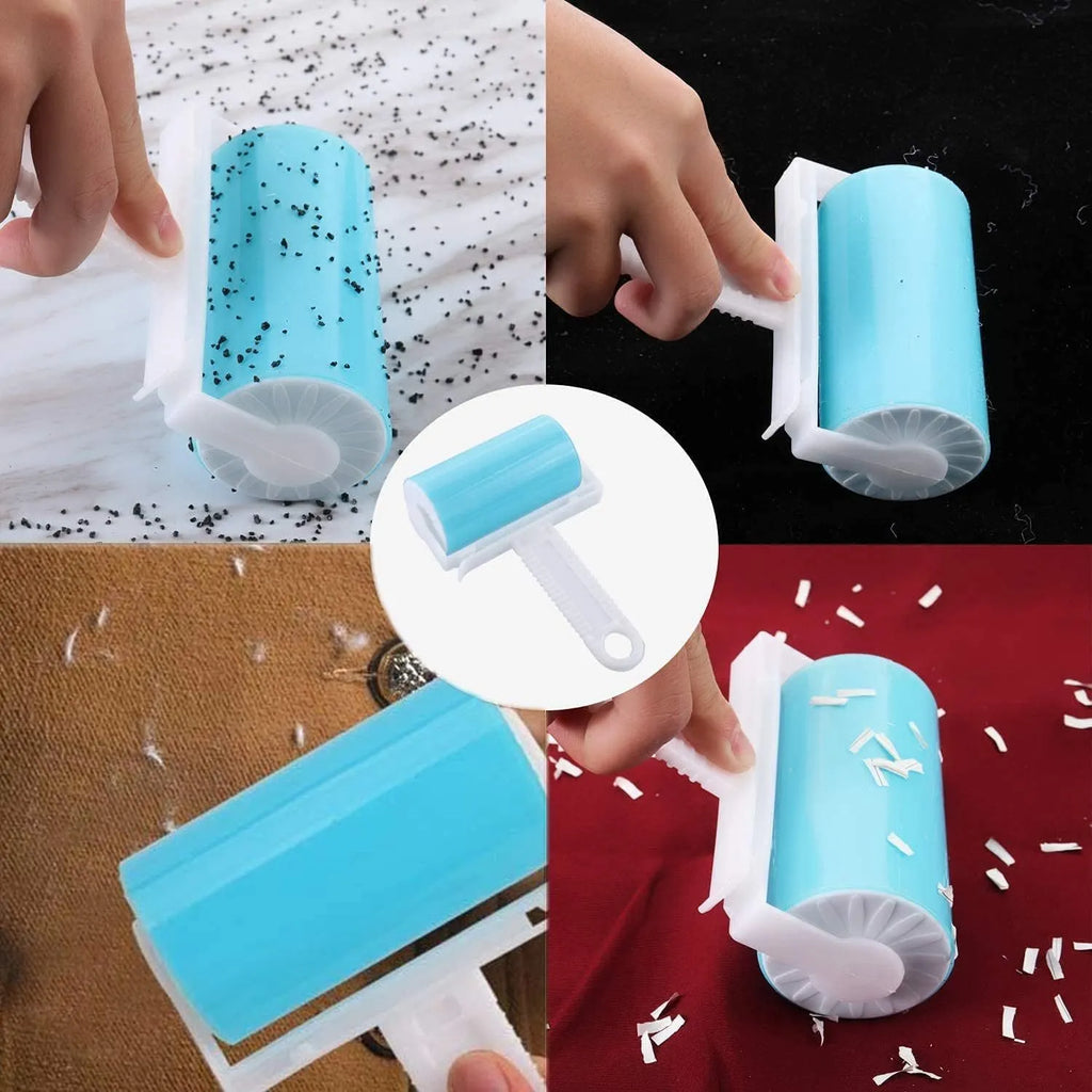 Blue washable reusable lint roller with protective cover for removing pet hair
