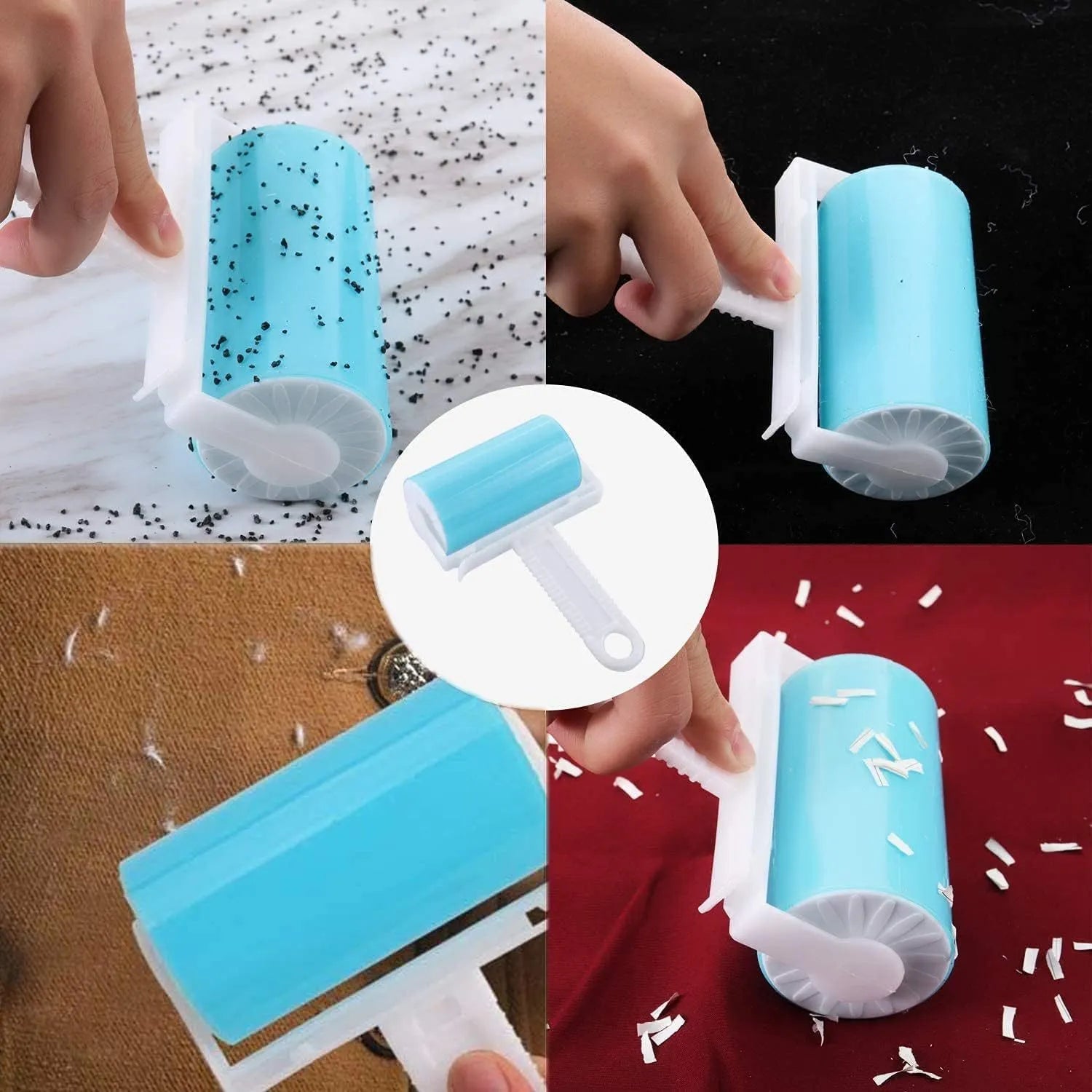 Blue washable reusable lint roller with protective cover for removing pet hair