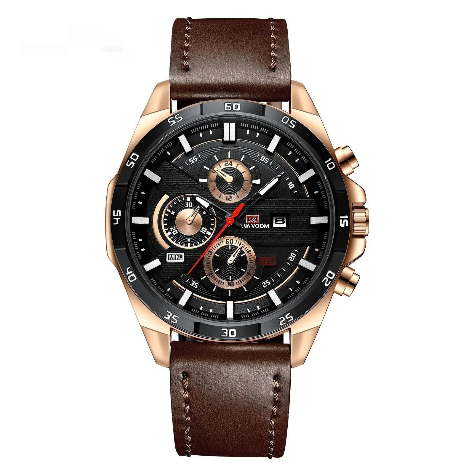 Men's business calendar waterproof quartz watch showing 10mm thickness and colour options