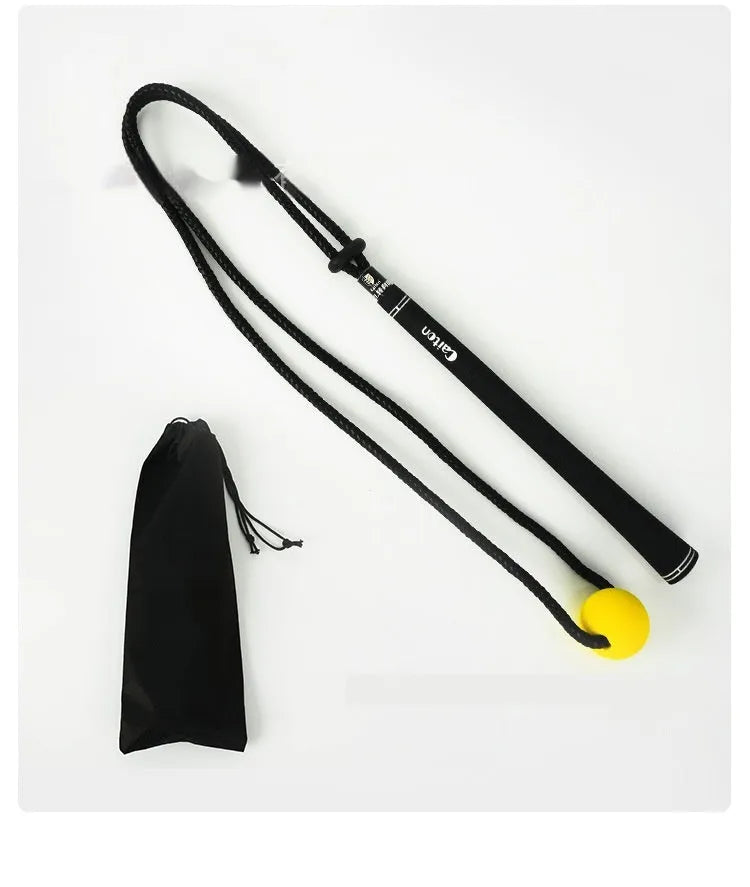 Black golf swing practice rope trainer with silicone elastic string extended for training