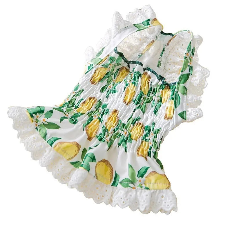 Rock yellow lemon polyester dog dress with thin breathable strap skirt in princess style