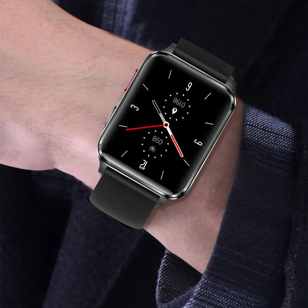 Multi-sport watch with tempered glass screen and silicone wristband showing health monitoring display
