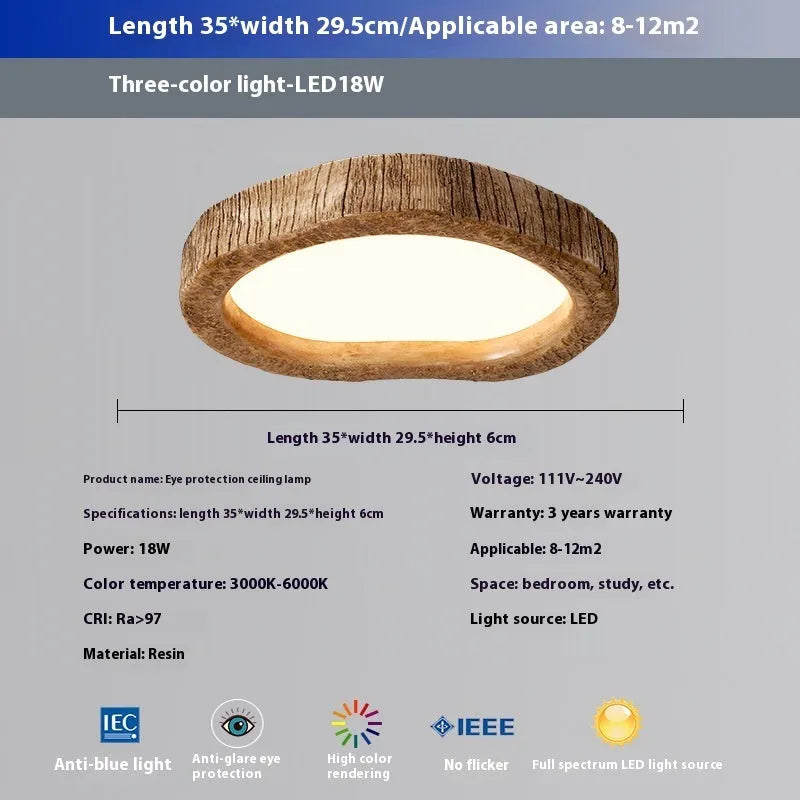 Wood grain finish round ceiling lamp with new Chinese style design and LED lighting