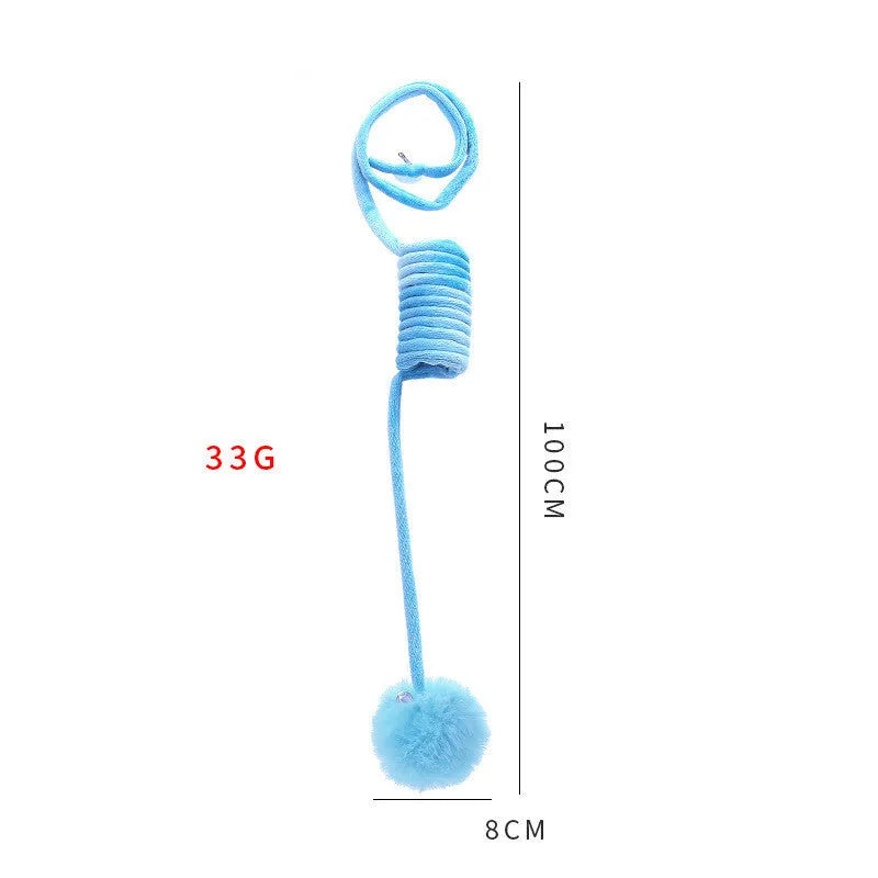 Plush cat toy with spring rabbit hair ball and bell badminton style, interactive funny cat stick for cats