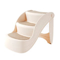Foldable plastic pet stairs with non-slip mat in beige colour for small dogs and cats.