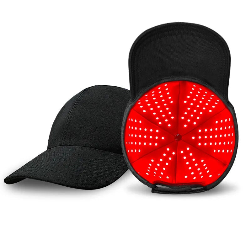 Black infrared red light therapy cap with 180 LED lights for hair growth treatment