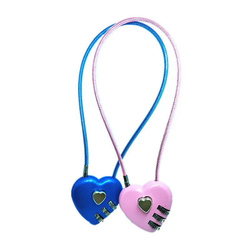 Peach heart-shaped wire rope lock in six colours with adjustable steel securing rope for bicycle helmets