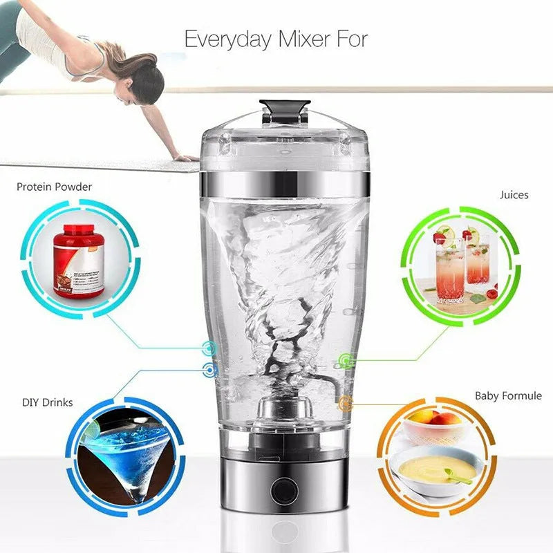 Electric protein shake stirrer USB rechargeable 600ml Type-C stainless steel vortex blender cup