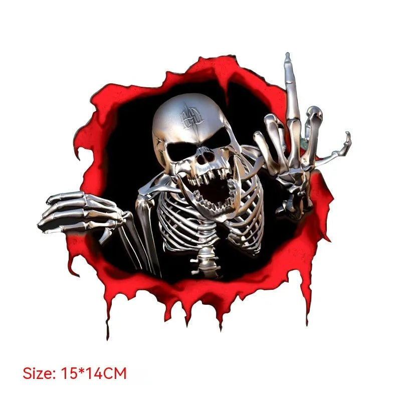 Printing reflective metal skull bumper sticker with colourful broken shell design on PET material measuring 15x14cm