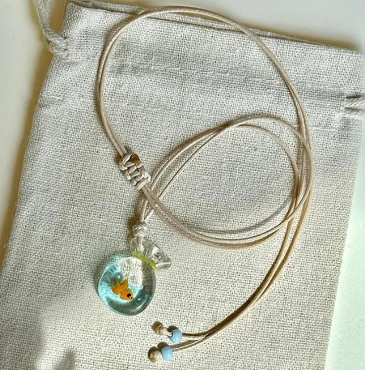 Women's skirt and joker design pendant necklace with coloured glaze on cotton linen clavicle chain
