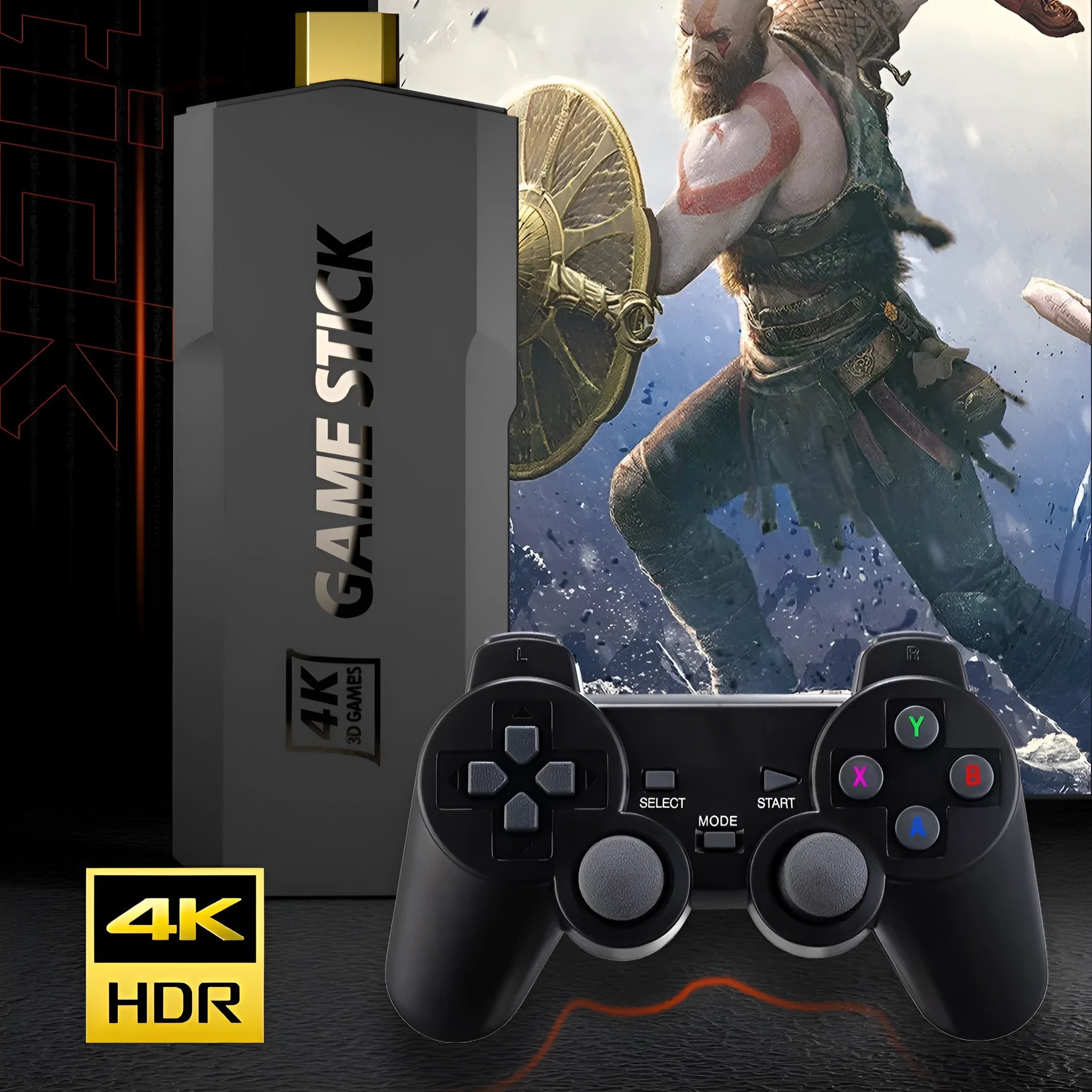 HD Home TV Game Console in E-sports style with handle, host unit, charging cable, and HDMI cable
