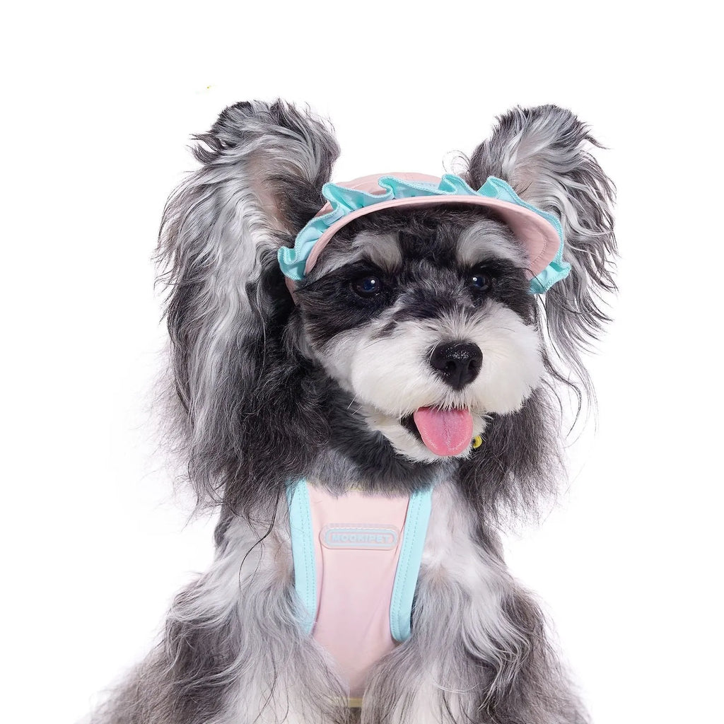 Pink casual summer dog hat with exposed ears for small dogs Bichon Schnauzer nylon spandex