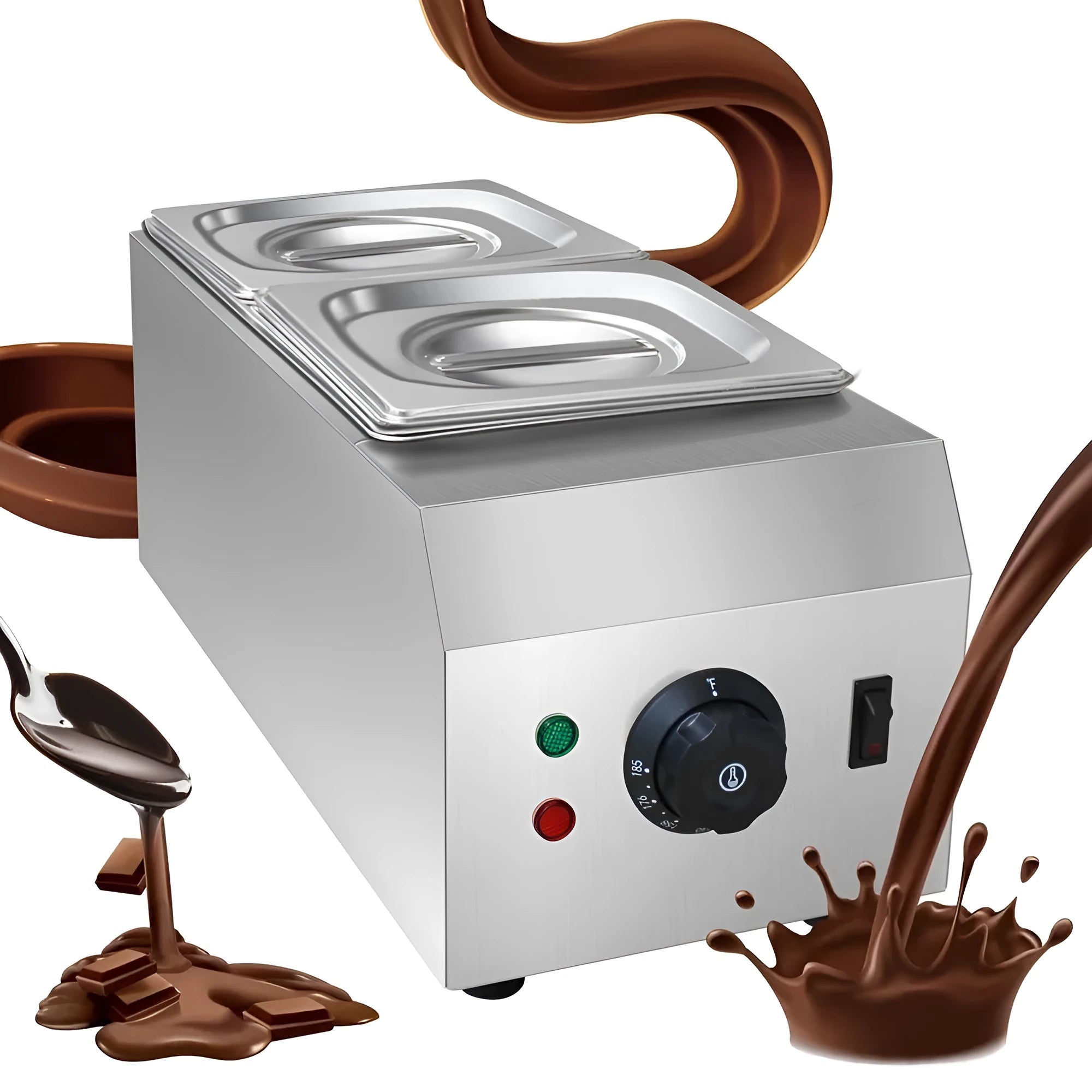 Commercial chocolate melting machine with double pot electric heating and temperature control dial