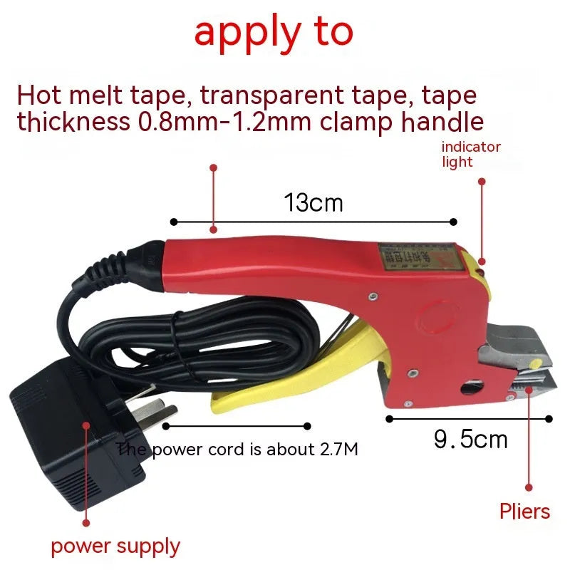 Electric hot melt packing machine suit with plastic steel tensioner and yellow packaging tape for box strapping