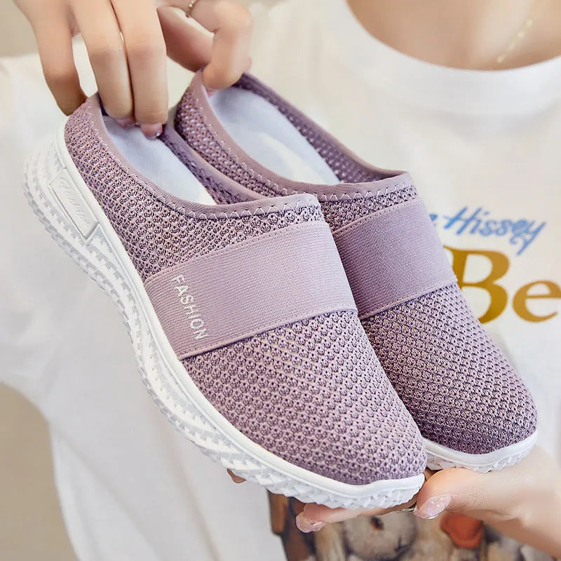 Women's breathable mesh casual flat shoes with hollow-out design in various colours
