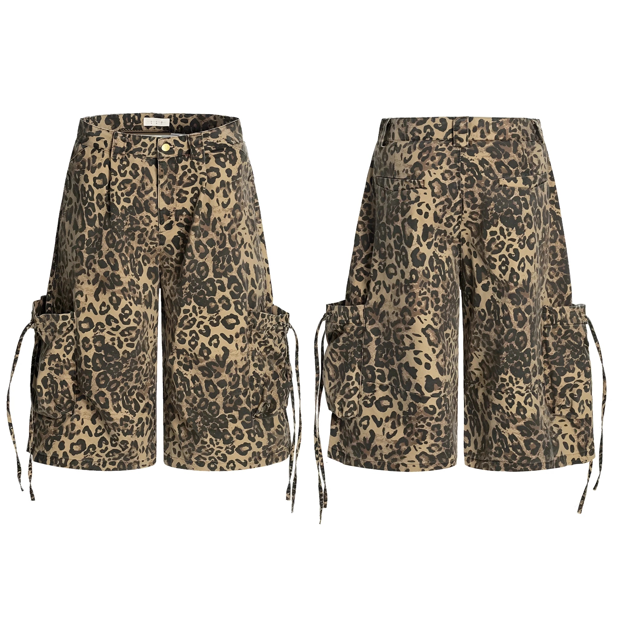 Leopard print high-waist cotton cropped pants with a loose straight leg and button front.