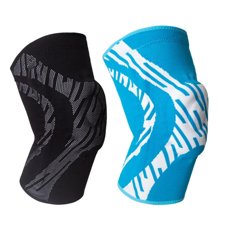 Men's black nylon compression basketball knee pad showing kneecap coverage.