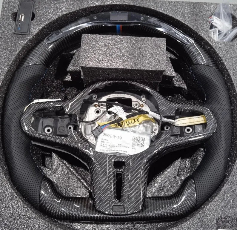 Black carbon fiber intelligent LED sports steering wheel for BMW X3 X5 2019 530i M Sport heating version