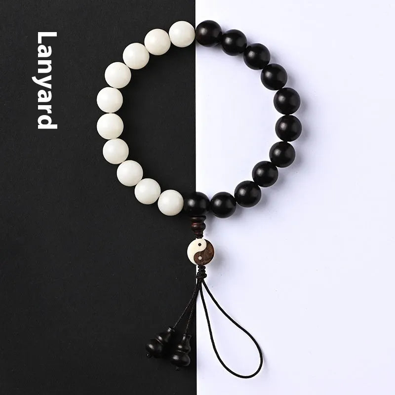 11mm white bodhi bracelet with blackwood eight-diagram beads in retro style